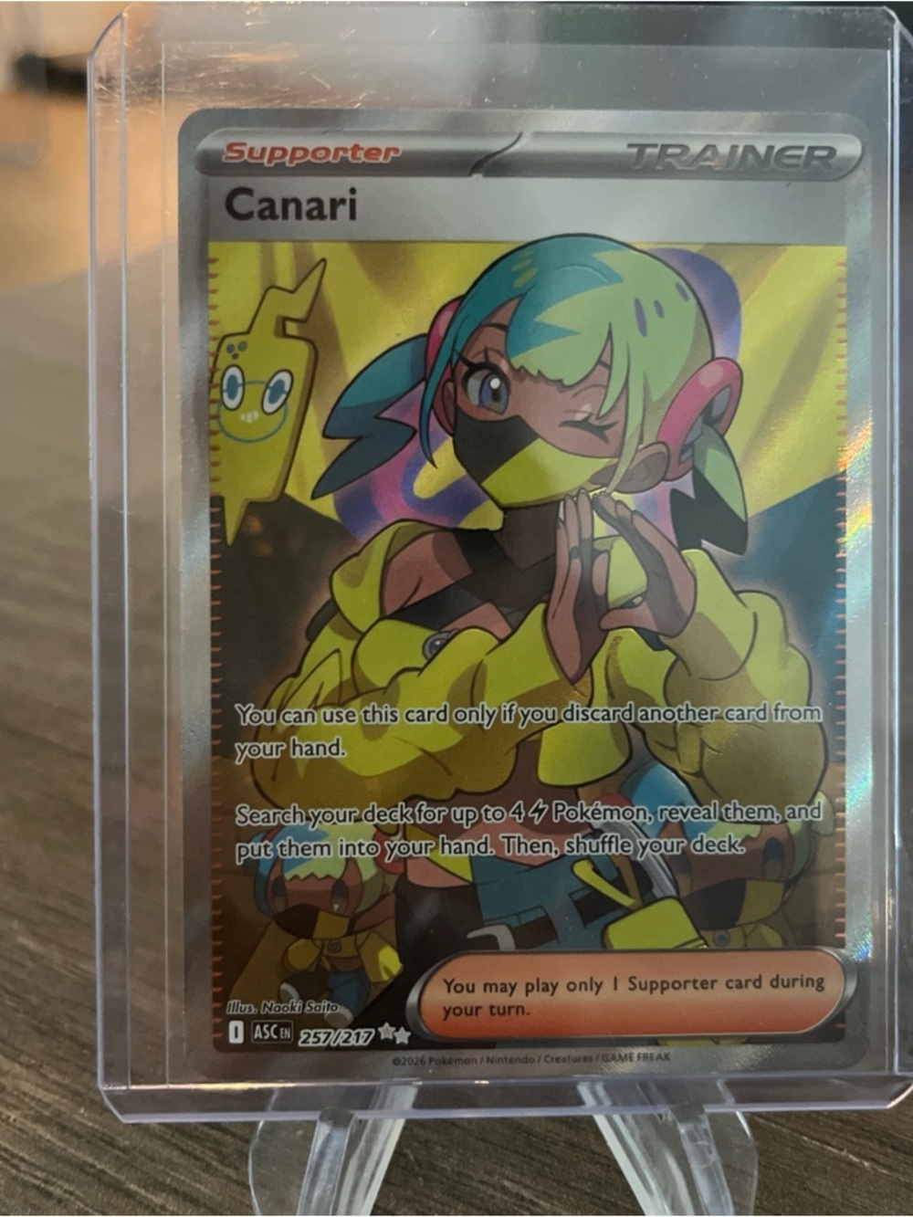 Canari Pokémon Trainer Supporter Card - Yellow & Neon Green Holo